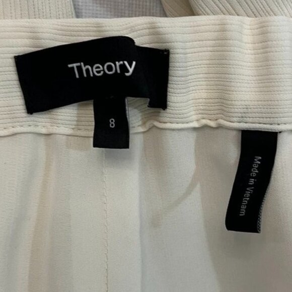 Theory Treeca Crepe Cropped Slim Leg Pants Ecru Off White Trousers 8 - Picture 10 of 12